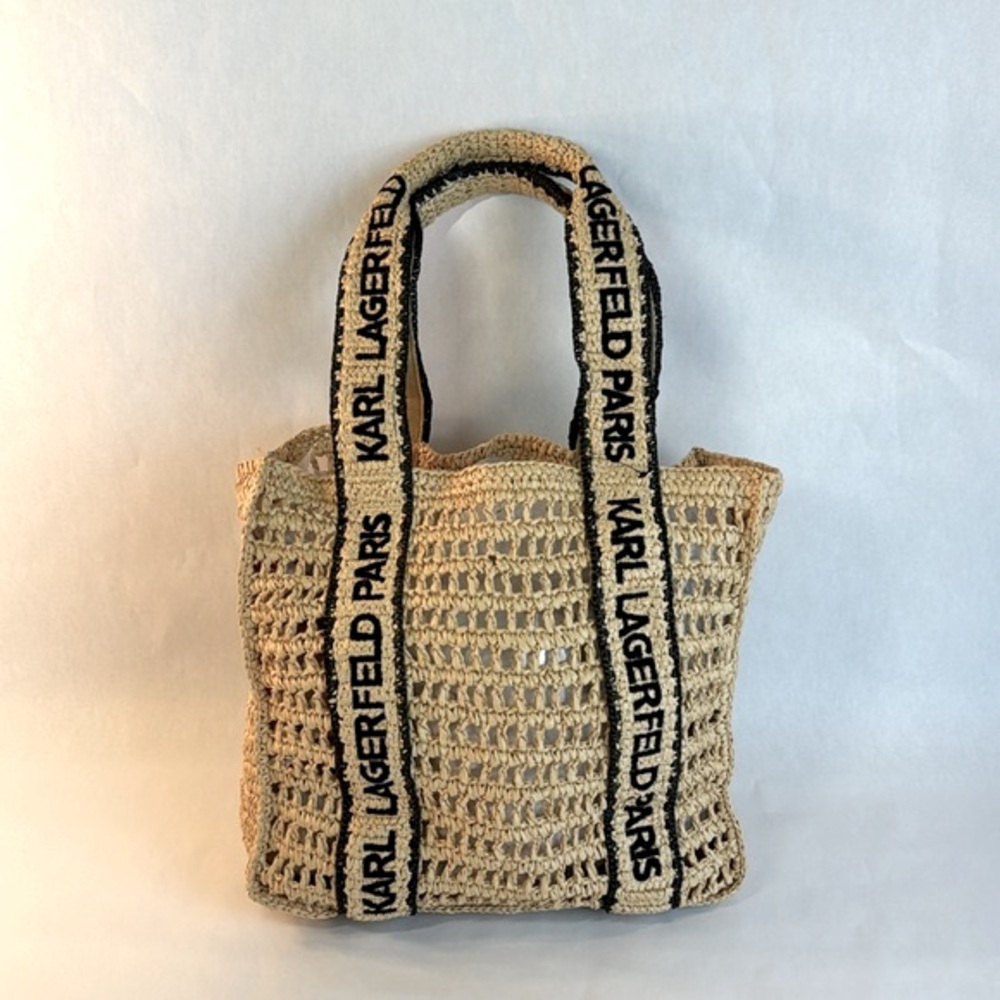 KARL LAGERFELD ANTIBES Straw French Riviera Logo Strap Tote Handbag, NWT - Picture 8 of 8